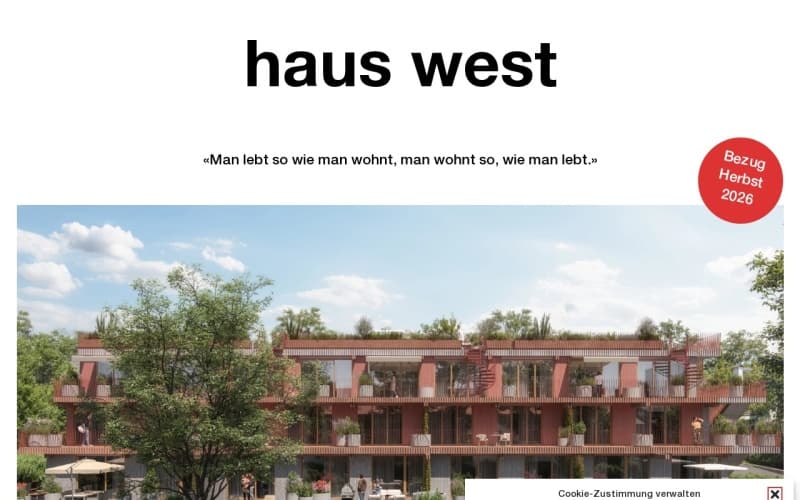 Screenshot der Website von Haus West