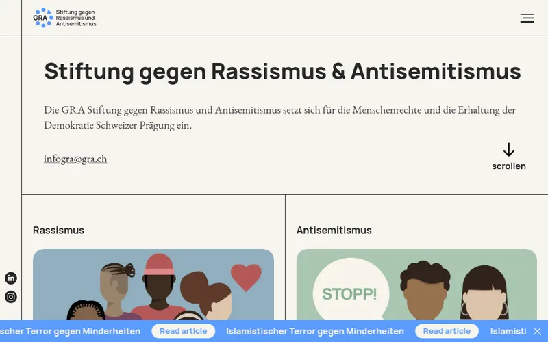 Screenshot GRA Stiftung gegen Rassismus und Antisemitismus