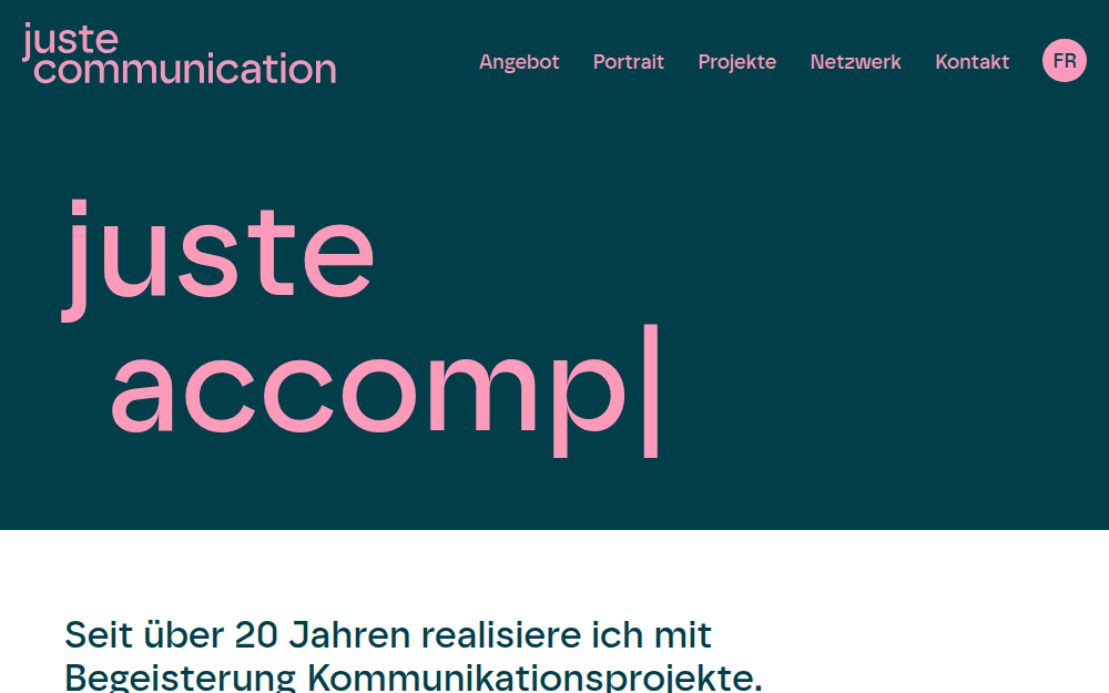 Screenshot der Website von Juste Communication